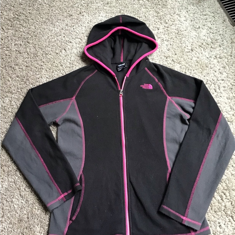The North Face Girls Black & Pink Fleece Hoodie Jacket size 14/16